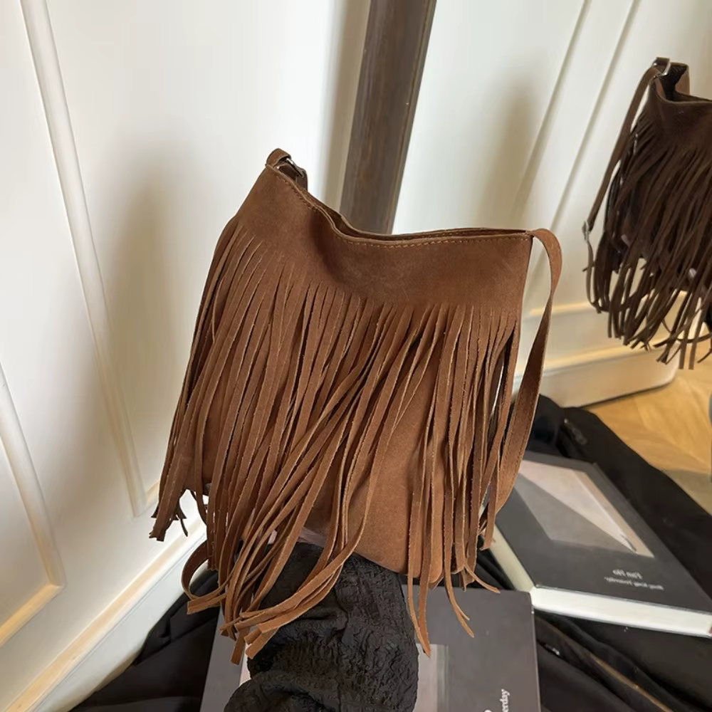 Sac à bandoulière en daim à franges pour femmes