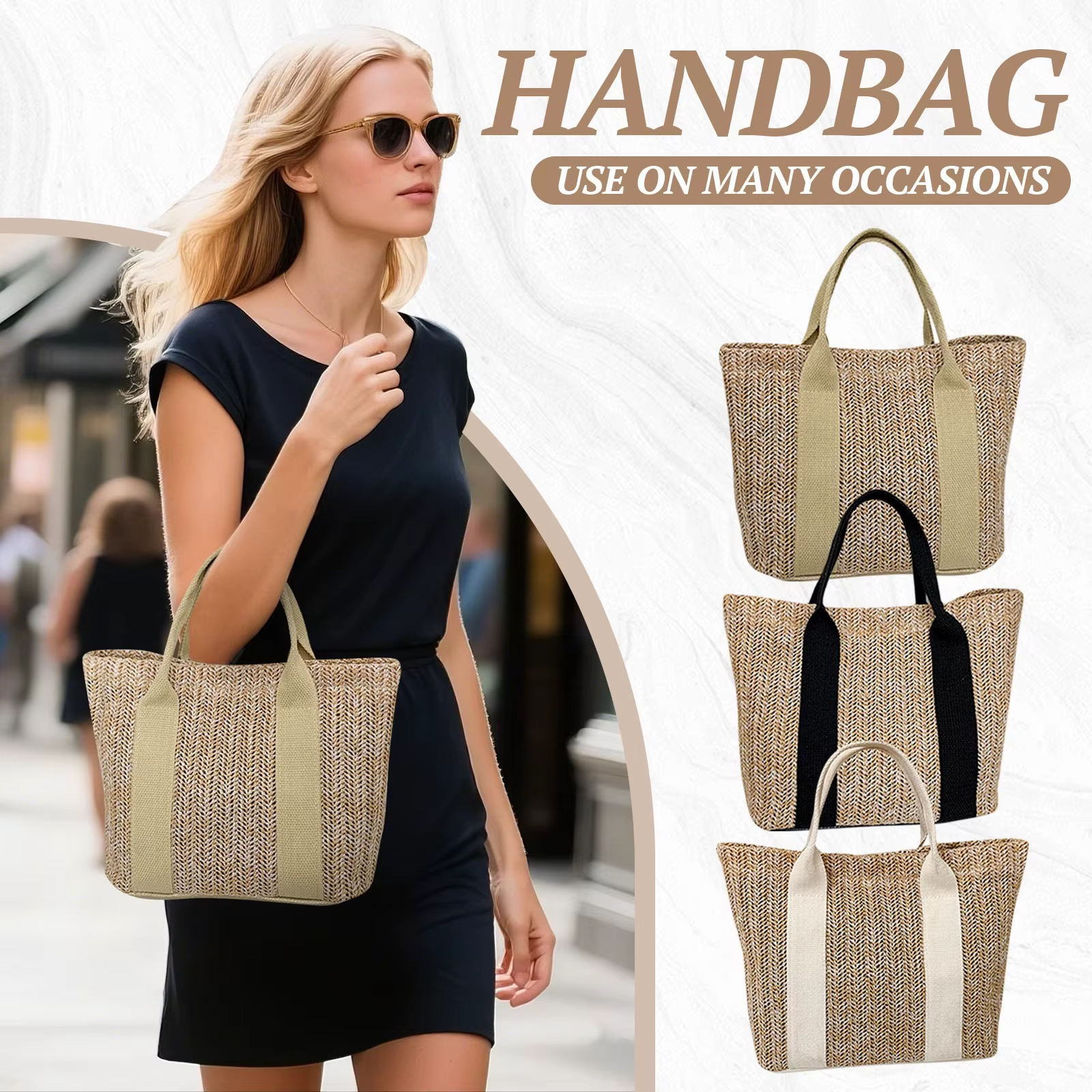 Sac fourre-tout en paille tendance pour femmes