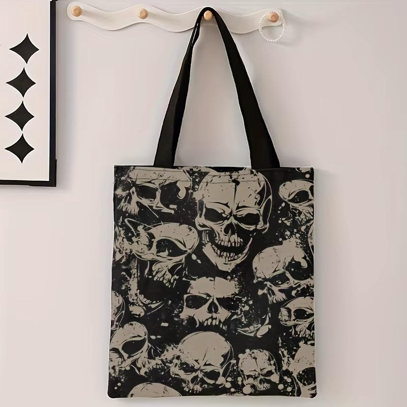 Sac fourre-tout imprimé crâne – Sac à main réutilisable en polyester durable