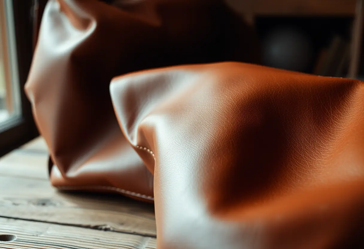 Vue rapprochée d'un sac cabas en cuir sur une table en bois, guide du sac cabas